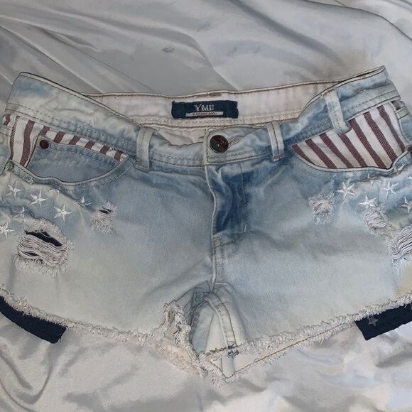 Ymi Patriotic Cut Offs Exposed Pockets Stars & Stripes Sz 7 - Picture 1 of 4